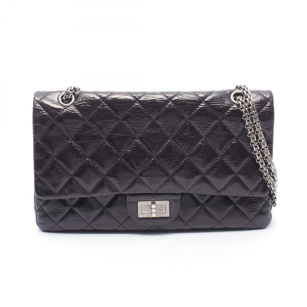 Chanel Matelasse Maxi Double Flap Shoulder Bag Patent Vernis Leather Purple
